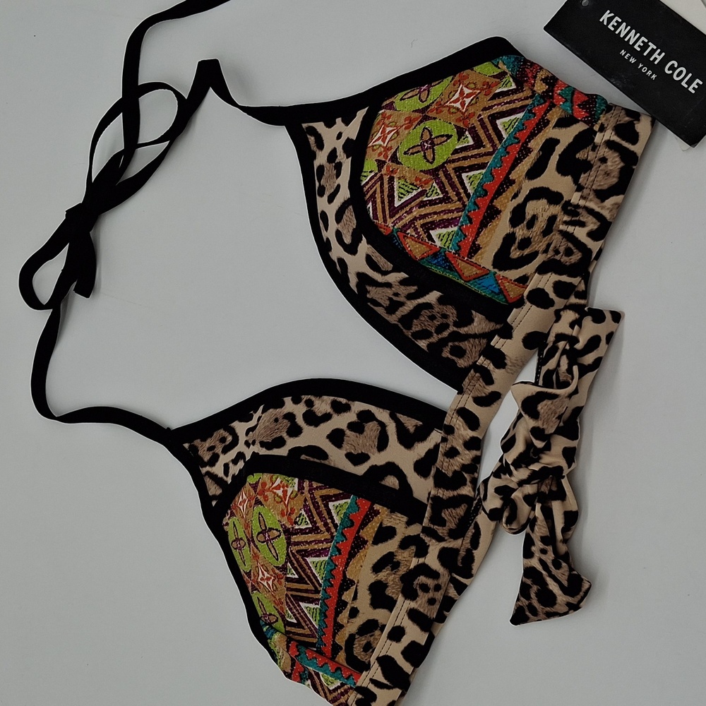 Kenneth Cole NY Leopard Print Triangle Push-Up Bikini Swim Top 32B/C